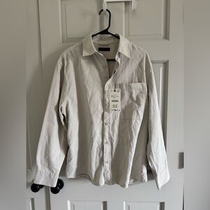Zara ivory chambray button down shirt M NWT